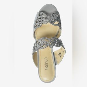 J.Renee “Francie” Evening Sandal; Low Heel (2 in); Satin Rhinestones Silver